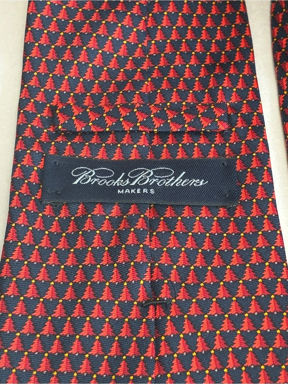 Brooks Brothers Makers Silk Tie Navy Red Christmas Tree Made USA Printed Italy